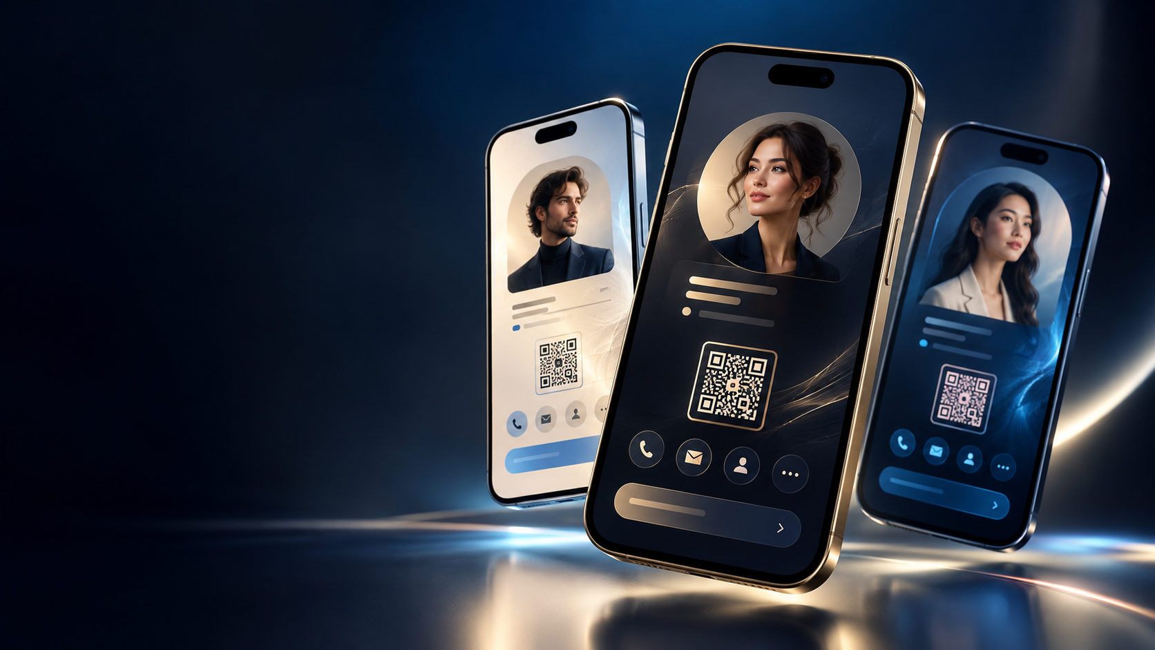 Premium digital business cards displayed on smartphones